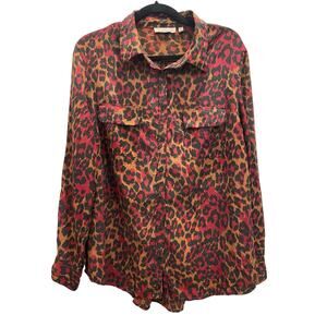 NEXX New York 100% Silk Leopard Print Button Down Blouse Size XL